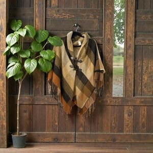 Plaid Poncho with Toggle Closure